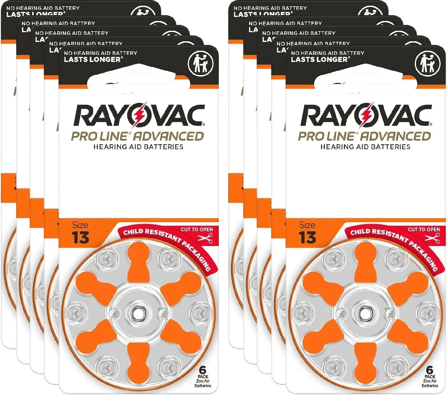Rayovac Proline Advanced Hearing Aid Batteries | Size 13 | World's Longest Lasting Battery | Child-Resistant Packaging (60)