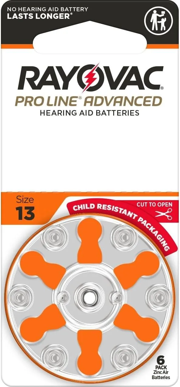Rayovac Proline Advanced Hearing Aid Batteries | Size 13 | World's Longest Lasting Battery | Child-Resistant Packaging (60)
