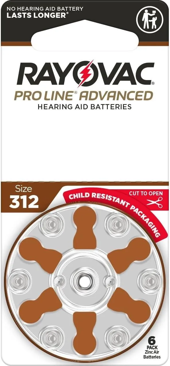 Rayovac Proline Advanced Hearing Aid Batteries | Size 312 | World's Longest Lasting Battery | Child-Resistant Packaging (60)