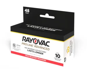 Rayovac Proline Advanced Mercury-Free Hearing Aid Batteries 48/Box Size 10