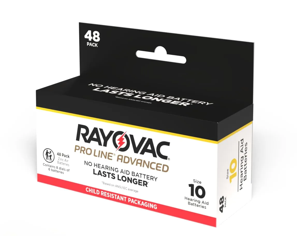Rayovac Proline Advanced Mercury-Free Hearing Aid Batteries 48/Box Size 10