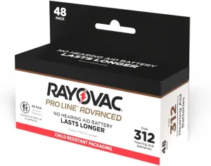 Rayovac Proline Mercury-Free Hearing Aid Batteries Size 312 (48)