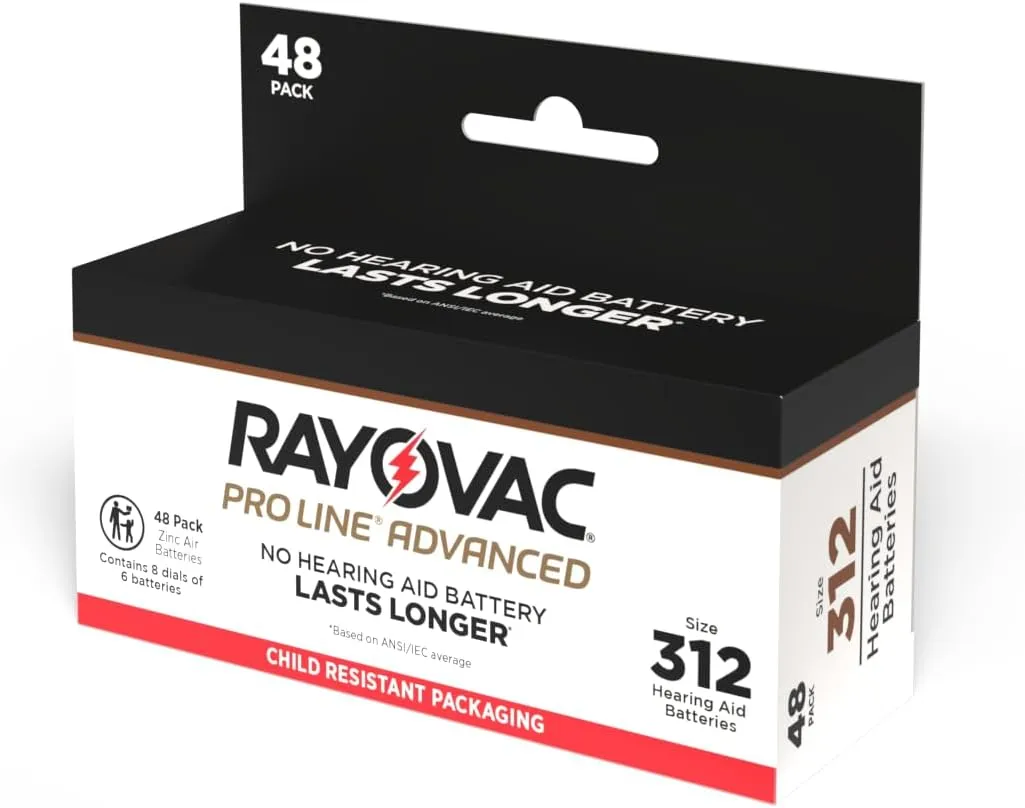Rayovac Proline Mercury-Free Hearing Aid Batteries Size 312 (48)
