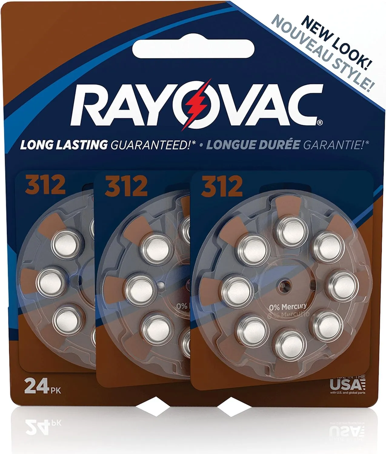 RAYOVAC Size 312 Hearing Aid Batteries, 24-Pack, L312ZA-24ZMB, Multi