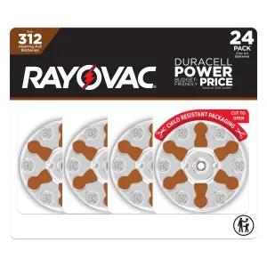 Rayovac Size 312 Hearing Aid Batteries (24 Pack), Size 312 Batteries