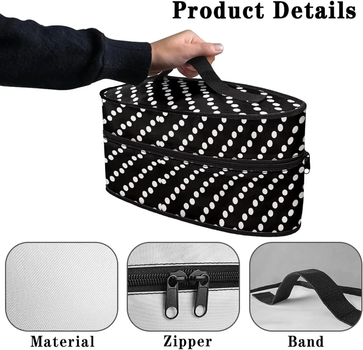 Rchsmod Black Polka Dot Print Steam Iron Case Portable Travel Iron Holder with Handle Lightweight Steamer Storage Bag Iron Accessories, Case Only