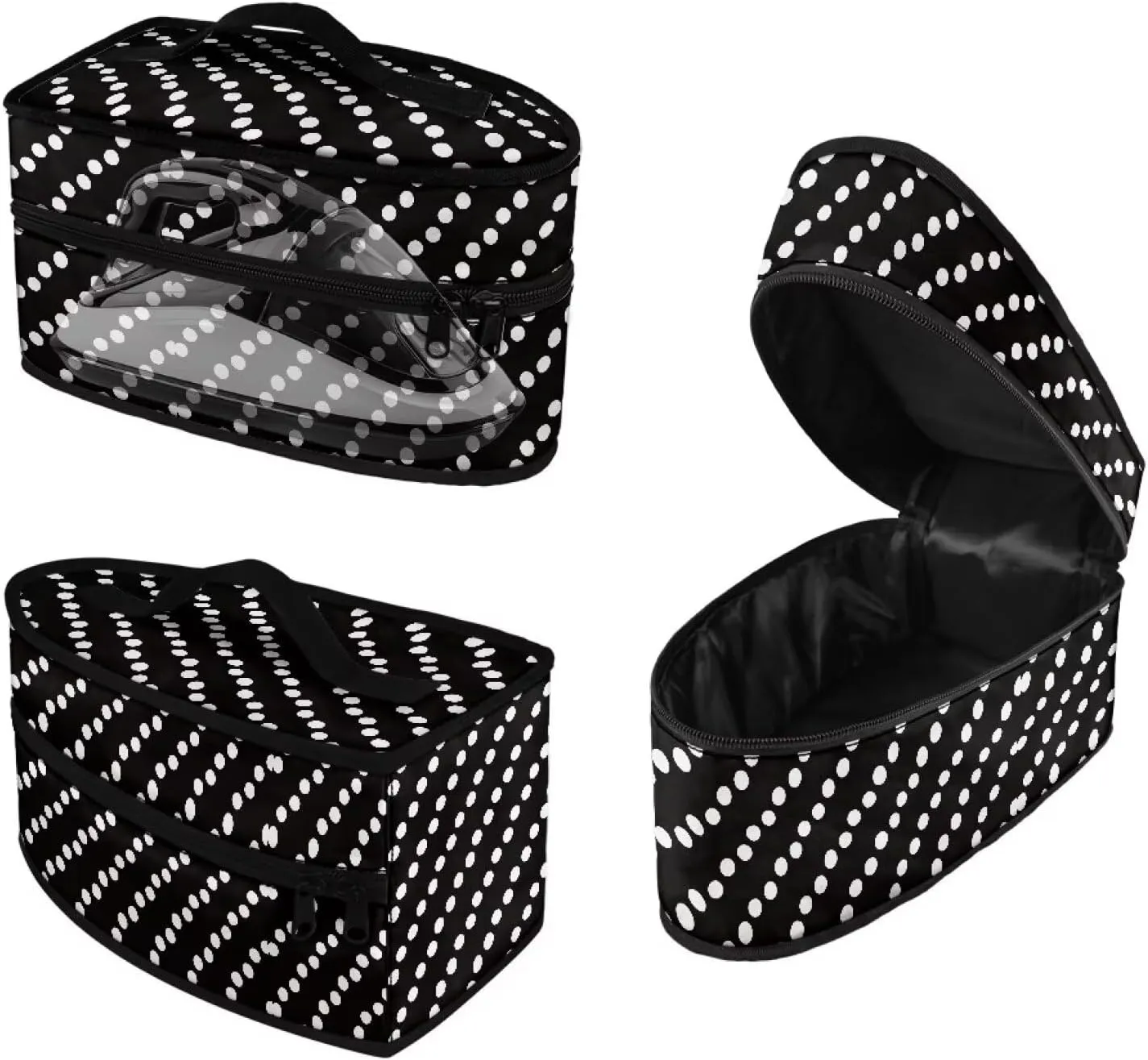 Rchsmod Black Polka Dot Print Steam Iron Case Portable Travel Iron Holder with Handle Lightweight Steamer Storage Bag Iron Accessories, Case Only