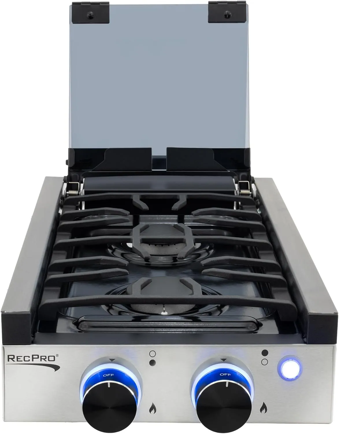 RecPro RV Built In Gas Cooktop | 2 Burner or 3 Burner | RV Cooktop Stove | 6,500 and 8,000 BTU Burners | Cover Included (Stainless Steel, 2-Burner)