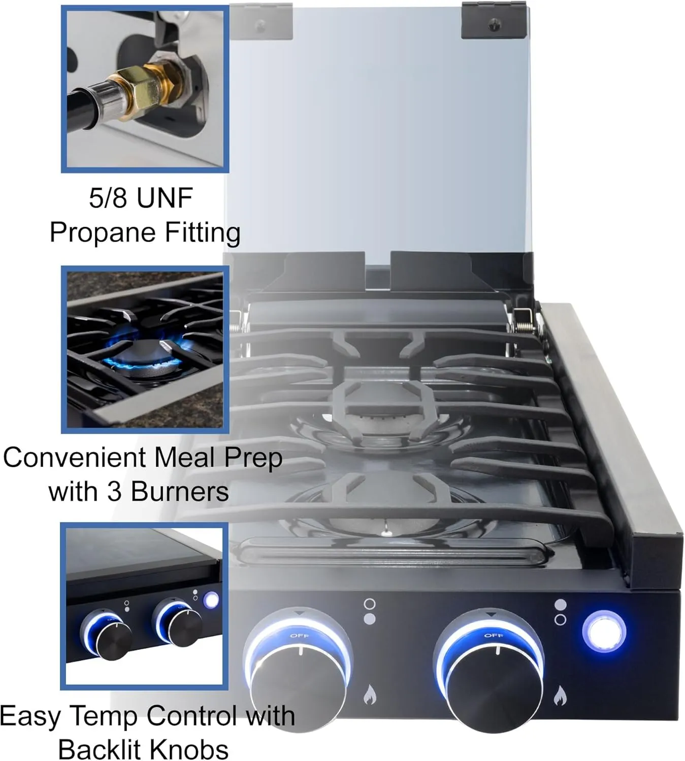 RecPro RV Built In Gas Cooktop | 2 Burner or 3 Burner | RV Cooktop Stove | 6,500 and 8,000 BTU Burners | Cover Included (Stainless Steel, 2-Burner)
