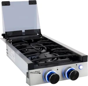 RecPro RV Built In Gas Cooktop | 2 Burner or 3 Burner | RV Cooktop Stove | 6,500 and 8,000 BTU Burners | Cover Included (Stainless Steel, 2-Burner)