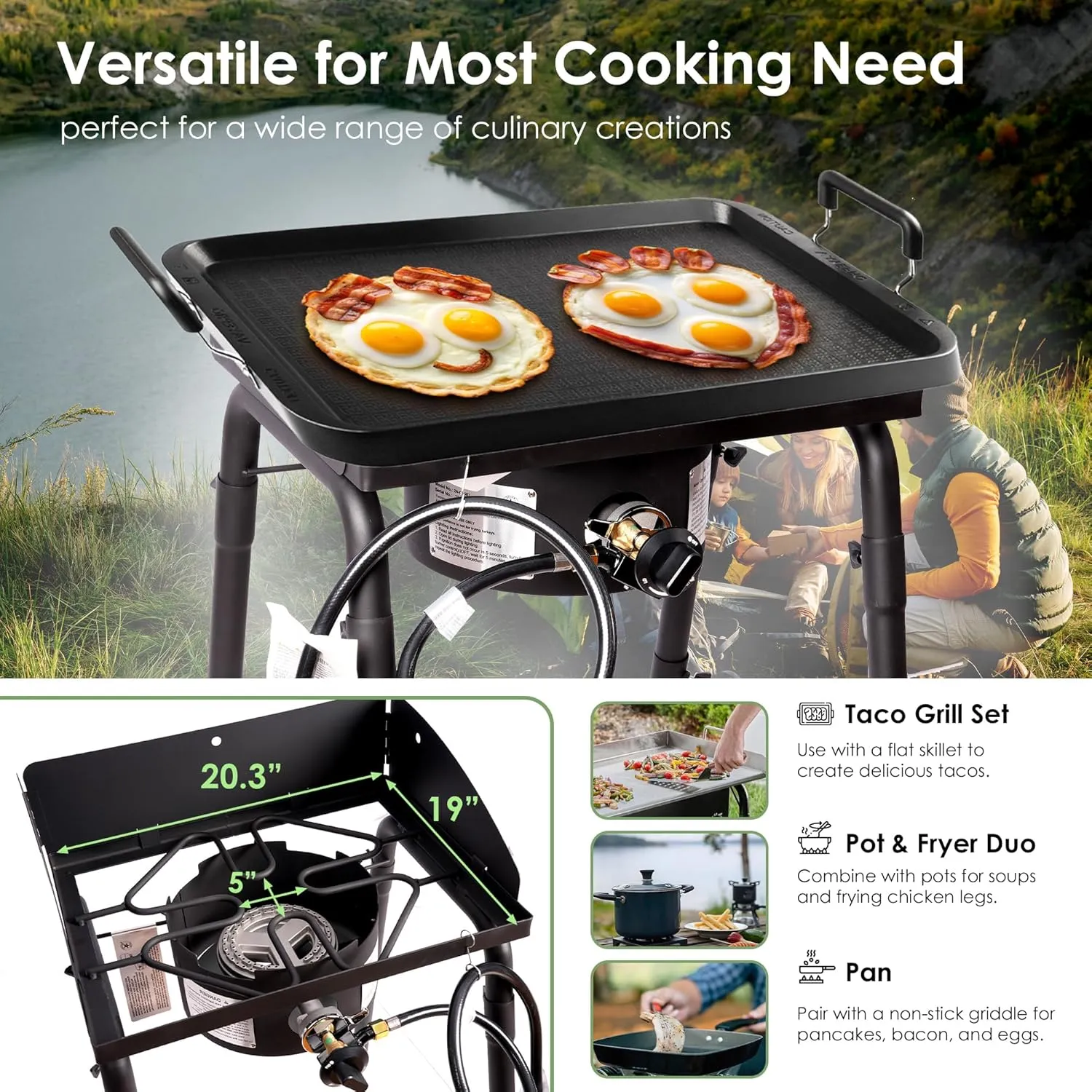 Red Mountain Valley One Burner Outdoor Portable Camping Gas Stove with Removable Legs, Portable Bag and Windshield, Camping Stove Propane for Cooking, CSA Certified, Outdoor Propane Burner