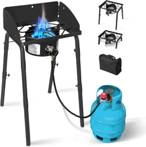Red Mountain Valley One Burner Outdoor Portable Camping Gas Stove with Removable Legs, Portable Bag and Windshield, Camping Stove Propane for Cooking, CSA Certified, Outdoor Propane Burner