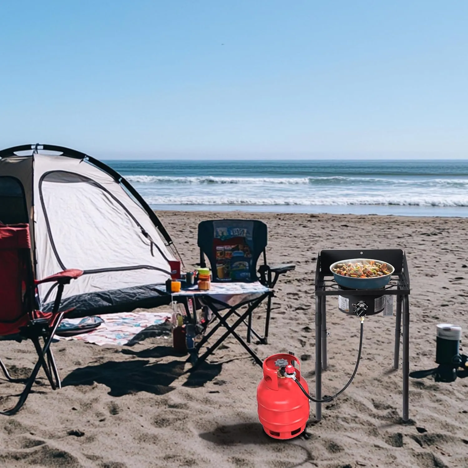 Red Mountain Valley One Burner Outdoor Portable Camping Gas Stove with Removable Legs, Portable Bag and Windshield, Camping Stove Propane for Cooking, CSA Certified, Outdoor Propane Burner