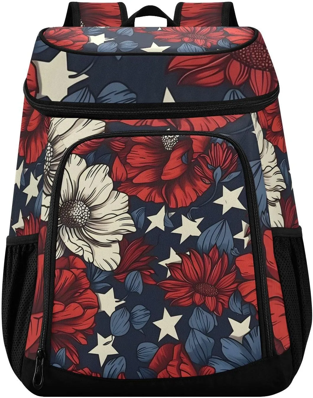 Red White Blue America Flag Cooler Backpack Insulated Leak Proof Beach Cooler Bag 30 Cans Waterproof Lightweight Soft Lunch Picnic Hiking Camping Backpack Cooler for Men Women