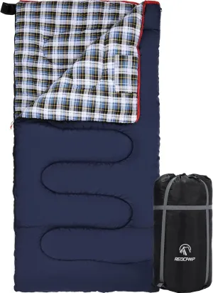 REDCAMP Cotton Flannel Sleeping Bag for Camping Backpacking, Adults Cold Weather Envelope Sleeping Bags with 2/3/4lbs Filling
