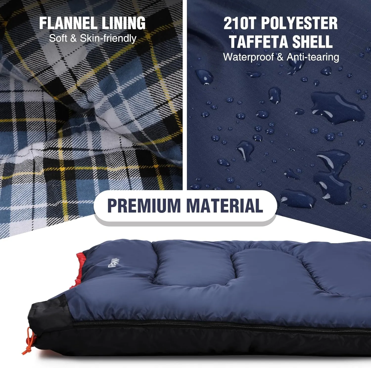 REDCAMP Cotton Flannel Sleeping Bag for Camping Backpacking, Adults Cold Weather Envelope Sleeping Bags with 2/3/4lbs Filling