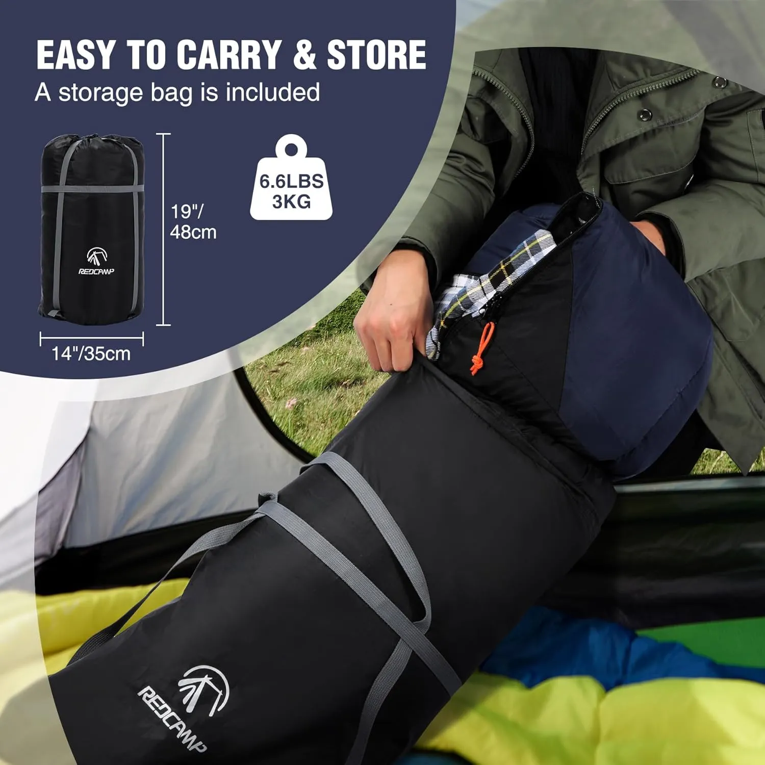 REDCAMP Cotton Flannel Sleeping Bag for Camping Backpacking, Adults Cold Weather Envelope Sleeping Bags with 2/3/4lbs Filling