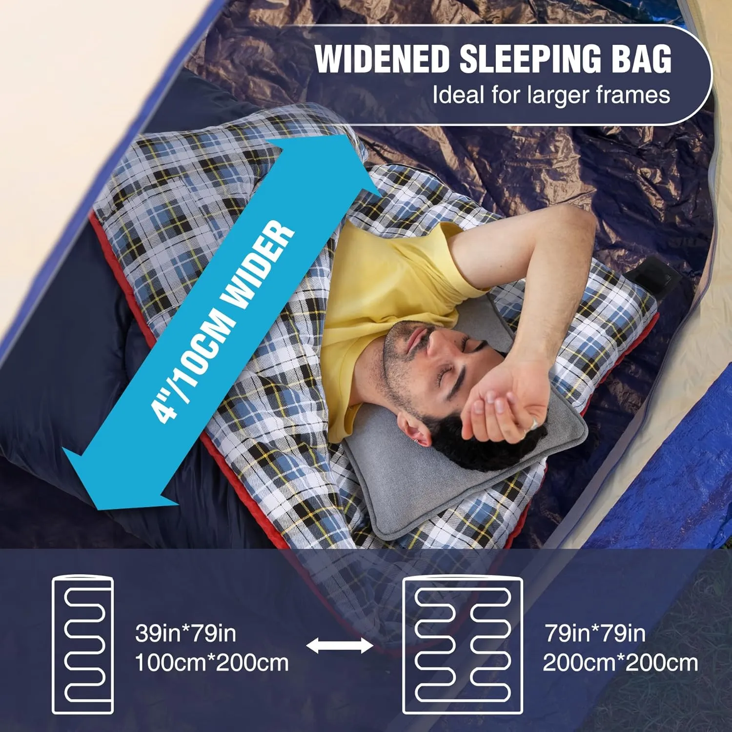 REDCAMP Cotton Flannel Sleeping Bag for Camping Backpacking, Adults Cold Weather Envelope Sleeping Bags with 2/3/4lbs Filling