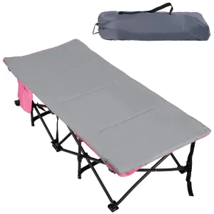 REDCAMP Kids Foldable Camping Cot with Mattress Pad, 220 LBS Child Durable Sleeping Bed with Pocket and Carry Bag Portable for Home, Travelling, Pink