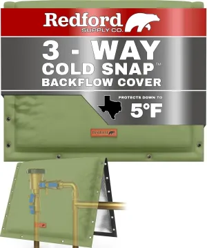 Redford Supply Co. Cold Snap (5°F) Backflow Preventer Insulation Cover, 3-Way Custom, 36" W x 24" H, Pipe Insulation, Water Sprinkler Covers for Outside, Sprinkler Backflow Cover for Winter (Green)