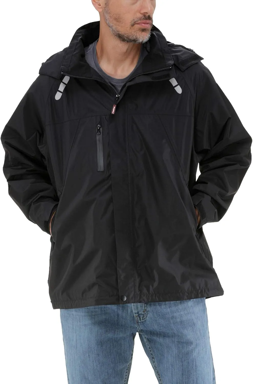 RefrigiWear Lightweight Rain Jacket Wind-Tight Waterproof Raincoat with Detachable Hood