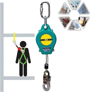 Retractable Fall Arrester Self-Retracting Lifeline with Shock Absorbing Lanyard for Roofing & Construction, 3m Height Safety Device, Load Capacity 150kg