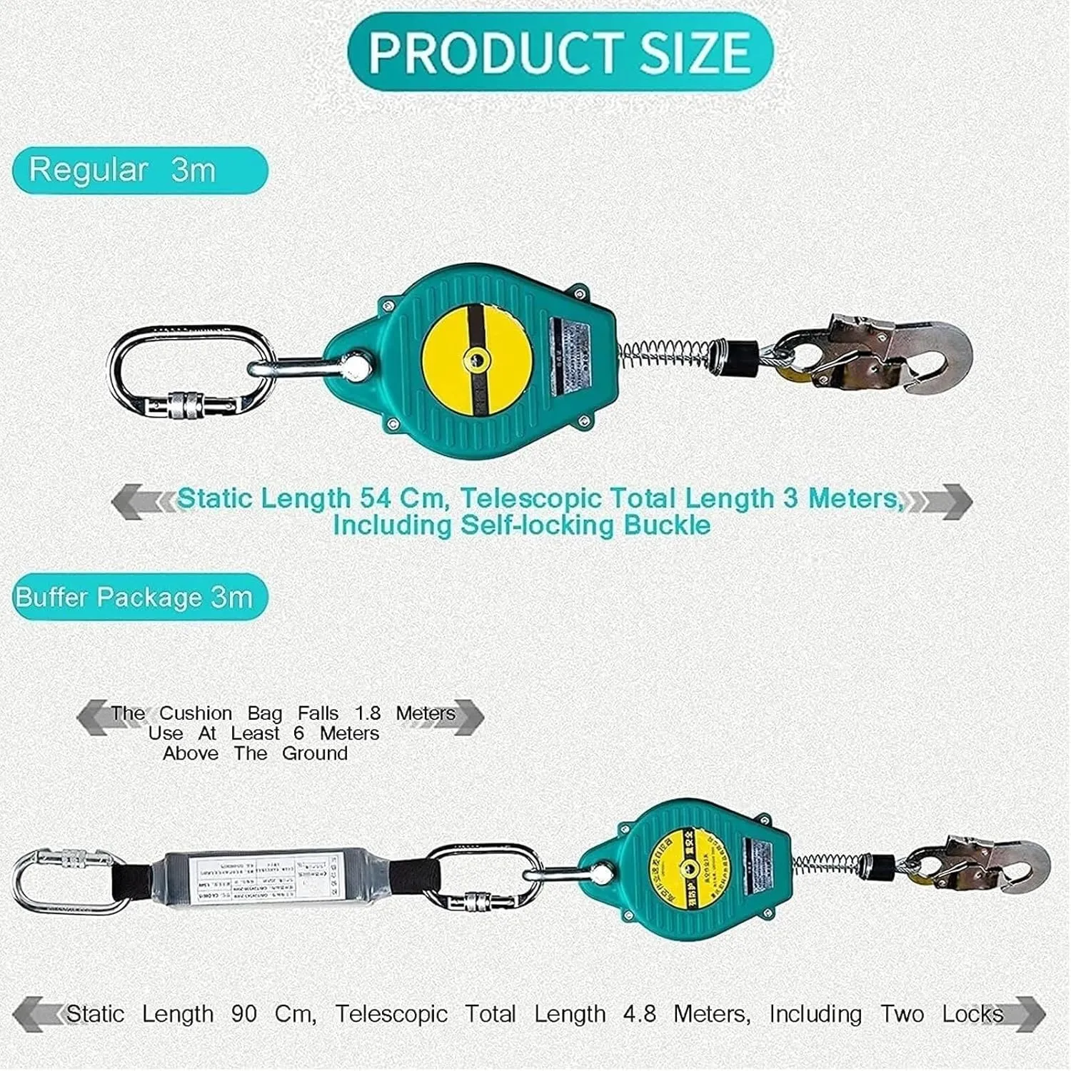 Retractable Fall Arrester Self-Retracting Lifeline with Shock Absorbing Lanyard for Roofing & Construction, 3m Height Safety Device, Load Capacity 150kg