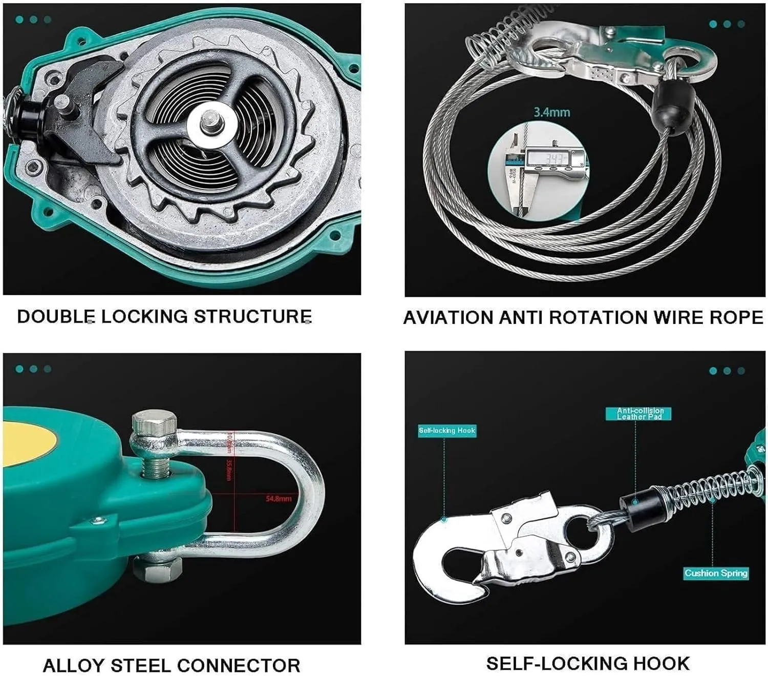 Retractable Fall Arrester Self-Retracting Lifeline with Shock Absorbing Lanyard for Roofing & Construction, 3m Height Safety Device, Load Capacity 150kg