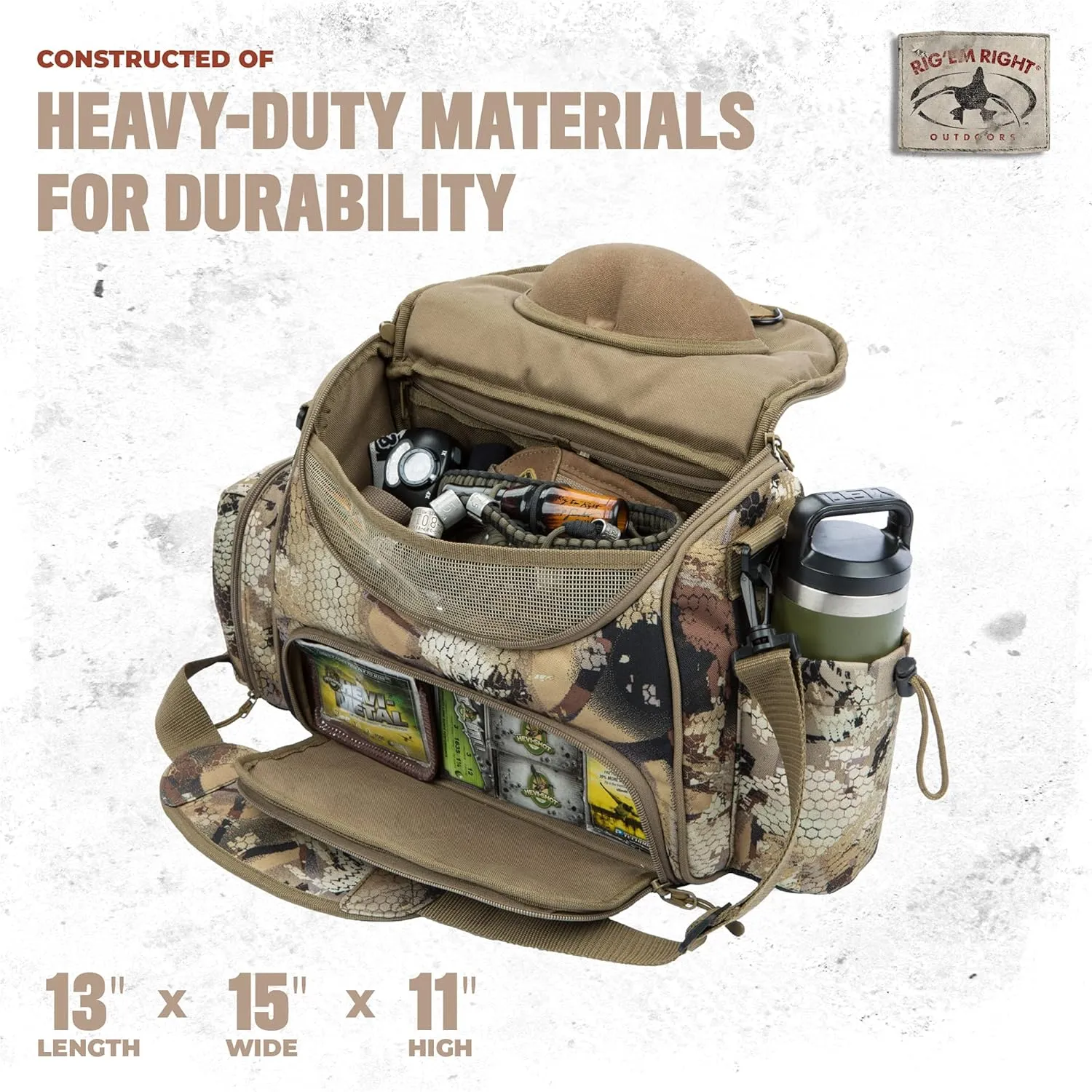 Rig'Em Right Waterfowl Lock and Load Duck Hunting Blind Bag with Molded Ammo Compartments, Sunglasses Case, Drink Holder and More (Optifade Marsh Camo)