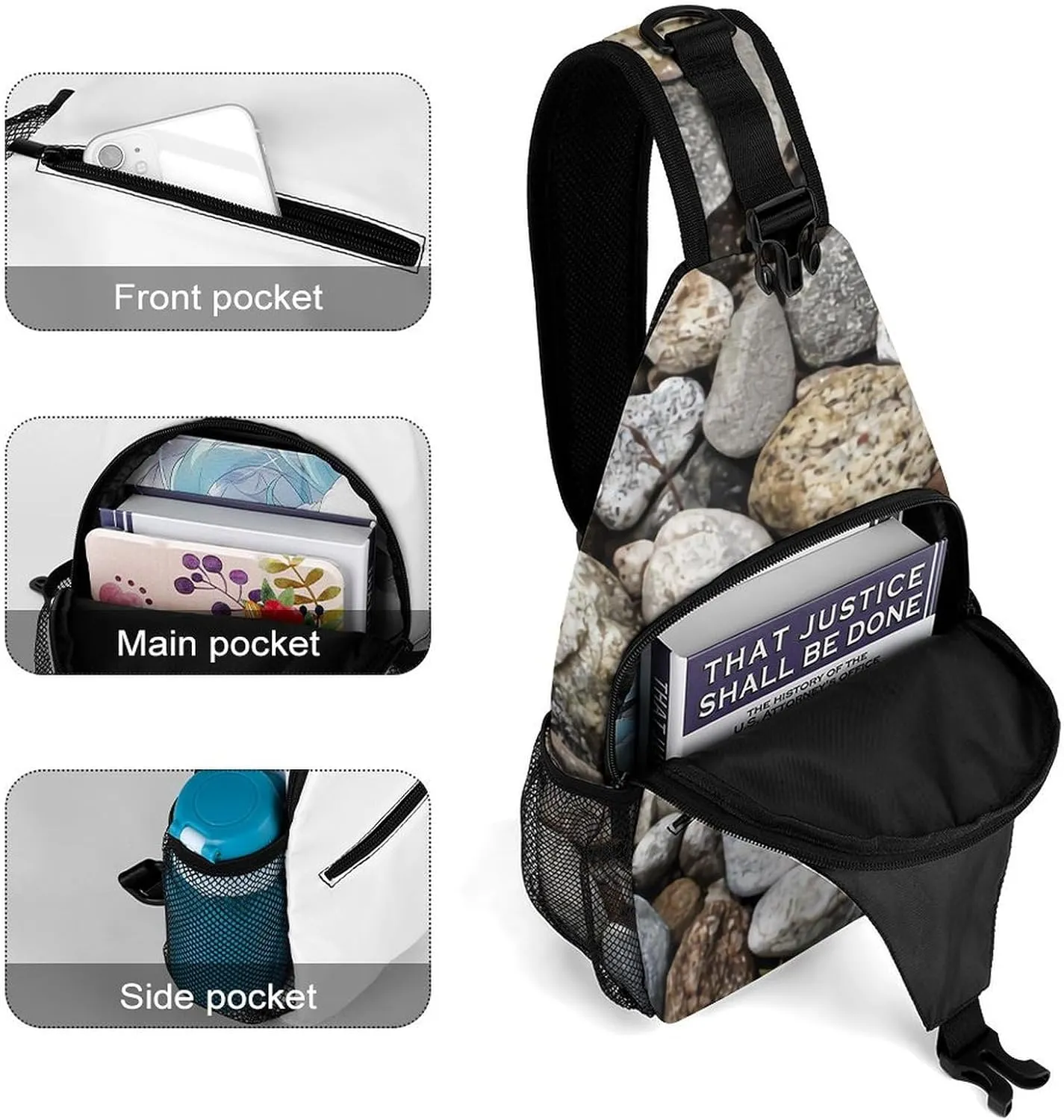 River Rocks Cobblestones A Spacious And Large Capacity Portable Adjustable Chest Bag