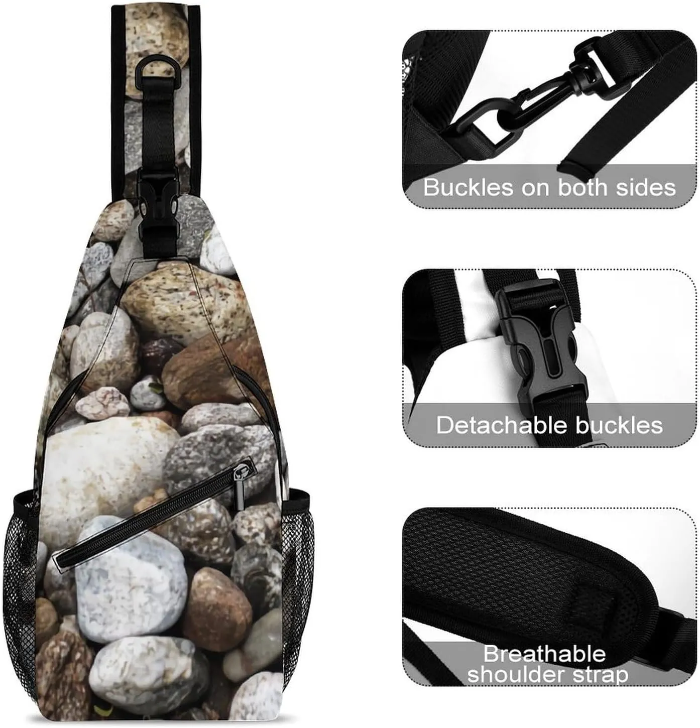 River Rocks Cobblestones A Spacious And Large Capacity Portable Adjustable Chest Bag