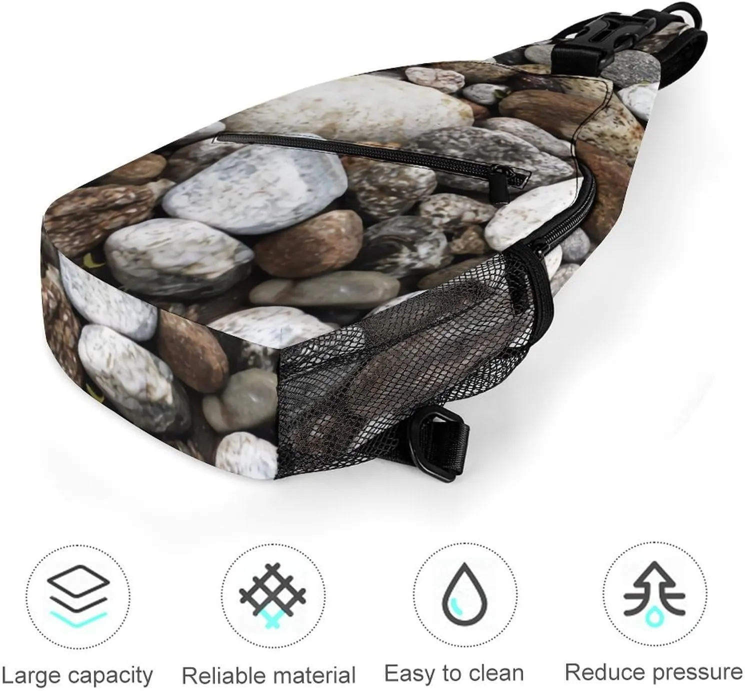 River Rocks Cobblestones A Spacious And Large Capacity Portable Adjustable Chest Bag