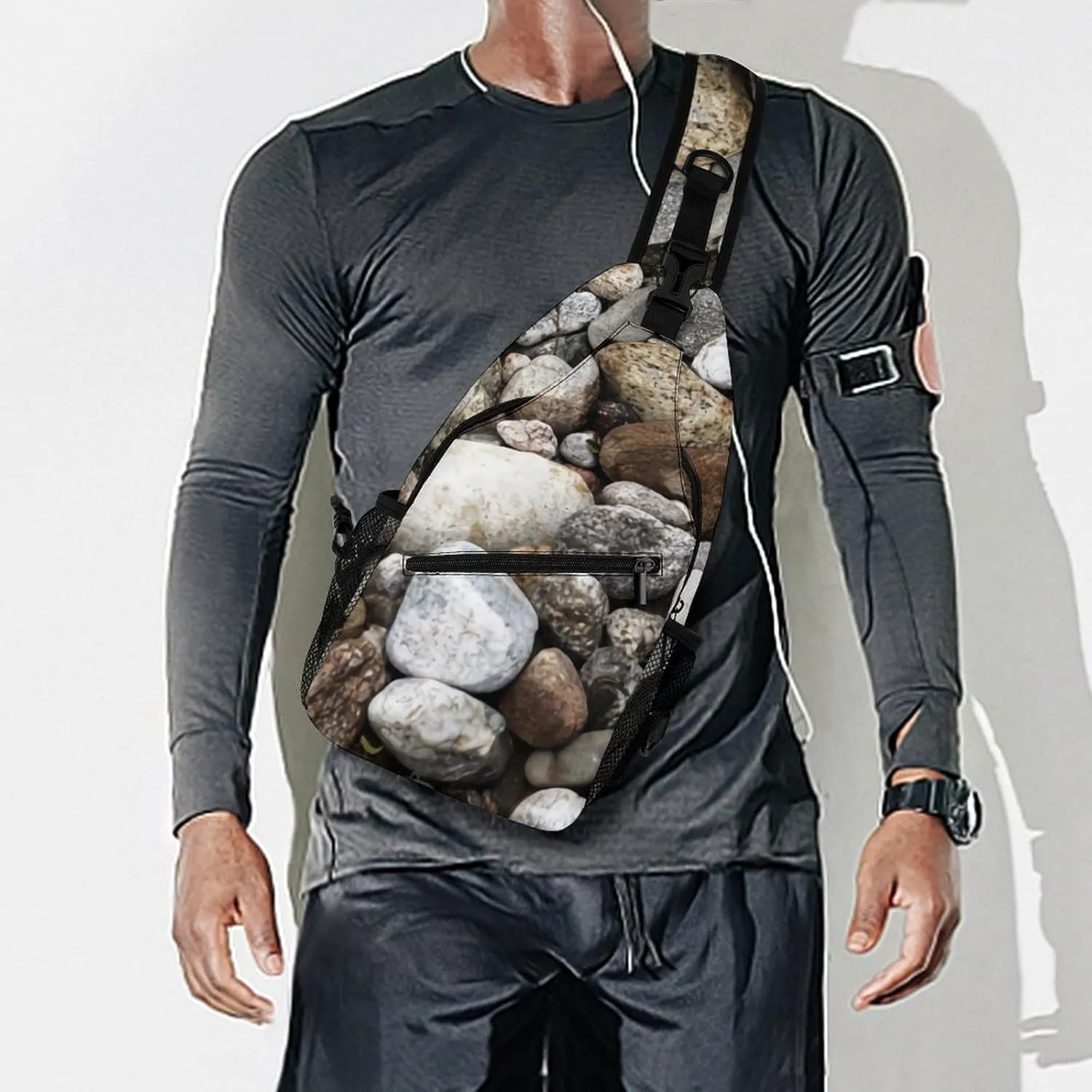 River Rocks Cobblestones A Spacious And Large Capacity Portable Adjustable Chest Bag