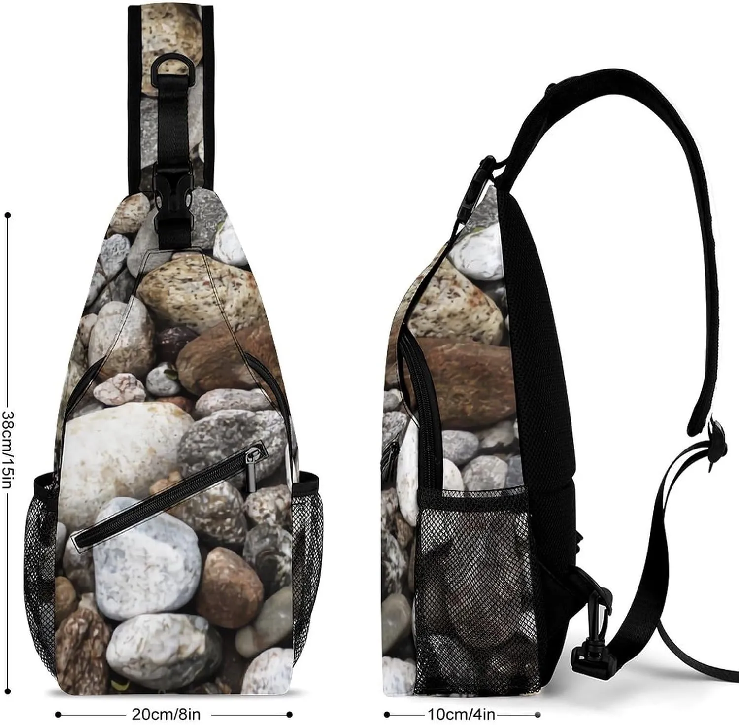River Rocks Cobblestones A Spacious And Large Capacity Portable Adjustable Chest Bag