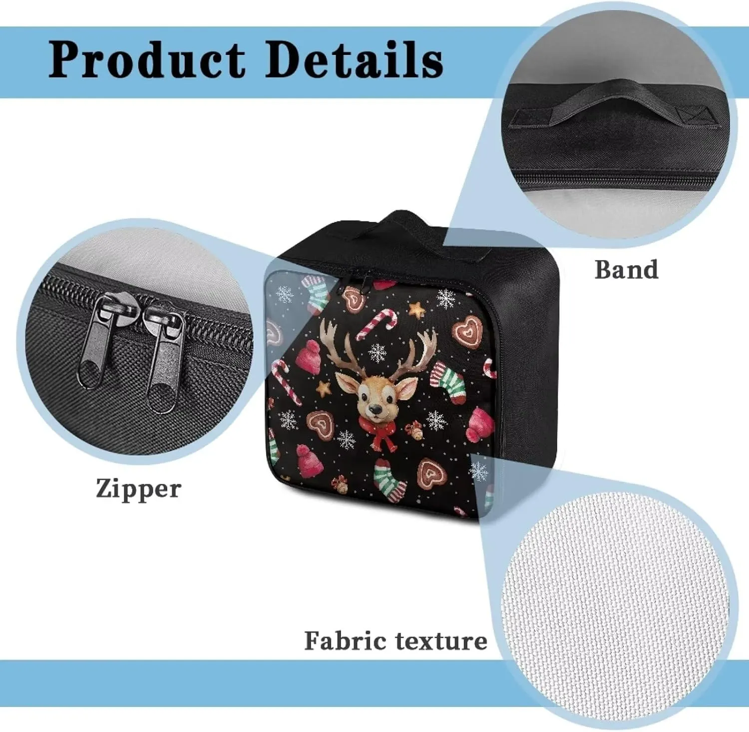 Rnyleeg Christmas First Aid Bag Black Empty First Aid Kit for Home Travel Medicine Bag Organizer Portable Car Medical Kit Cute Elk