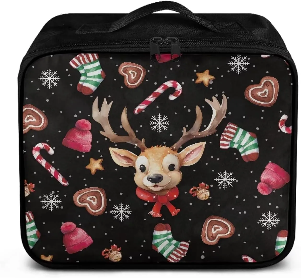 Rnyleeg Christmas First Aid Bag Black Empty First Aid Kit for Home Travel Medicine Bag Organizer Portable Car Medical Kit Cute Elk