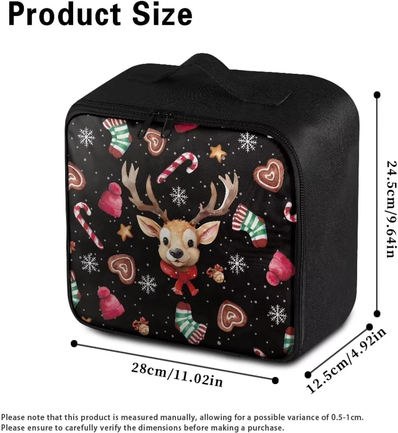 Rnyleeg Christmas First Aid Bag Black Empty First Aid Kit for Home Travel Medicine Bag Organizer Portable Car Medical Kit Cute Elk