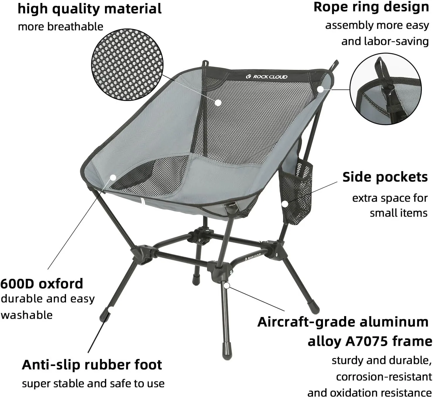 ROCK CLOUD Portable Camping Chair Ultralight Folding Chairs Outdoor for Camp Hiking Backpacking Lawn Beach Sports