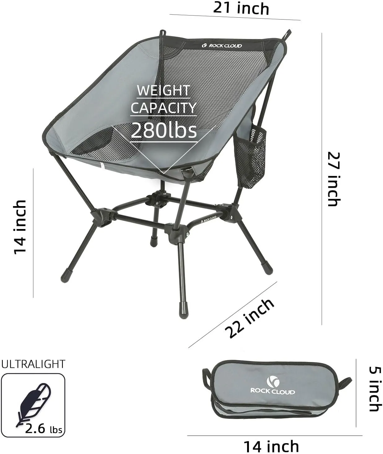 ROCK CLOUD Portable Camping Chair Ultralight Folding Chairs Outdoor for Camp Hiking Backpacking Lawn Beach Sports