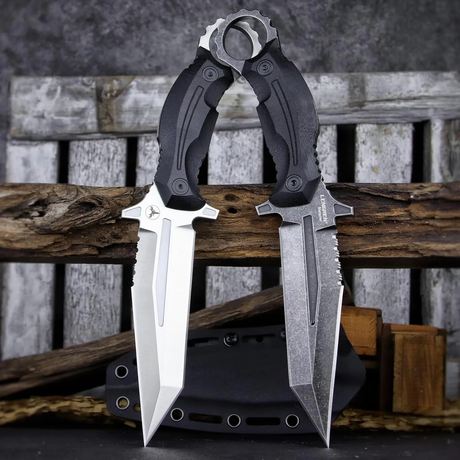 Rock Fixed Blade Knife Sleipner Steel Flat Ground Double-Edged Tanto Blade G10 Handlewith Kydex Sheath for Outdoor Camping Hunting Hiking Survival EDC Tool (White)