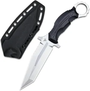 Rock Fixed Blade Knife Sleipner Steel Flat Ground Double-Edged Tanto Blade G10 Handlewith Kydex Sheath for Outdoor Camping Hunting Hiking Survival EDC Tool (White)