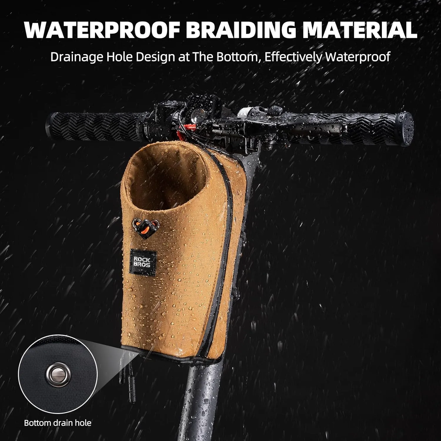 ROCKBROS Electric Scooter Bag, Bike Handlebar Bag with External Water Bottle Holder, 1.5L Magnetic Snap Storage Bag for Electric Scooters,Ebike and Folding Bicycles,Brown