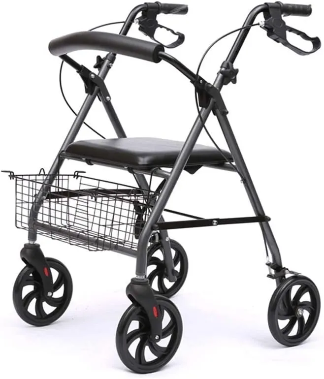 Rollator Walker for Elderly, 4 Wheeled Rollator with Brakes, Walking Aid, Walking Frame for Handicapped, Underseat Bag