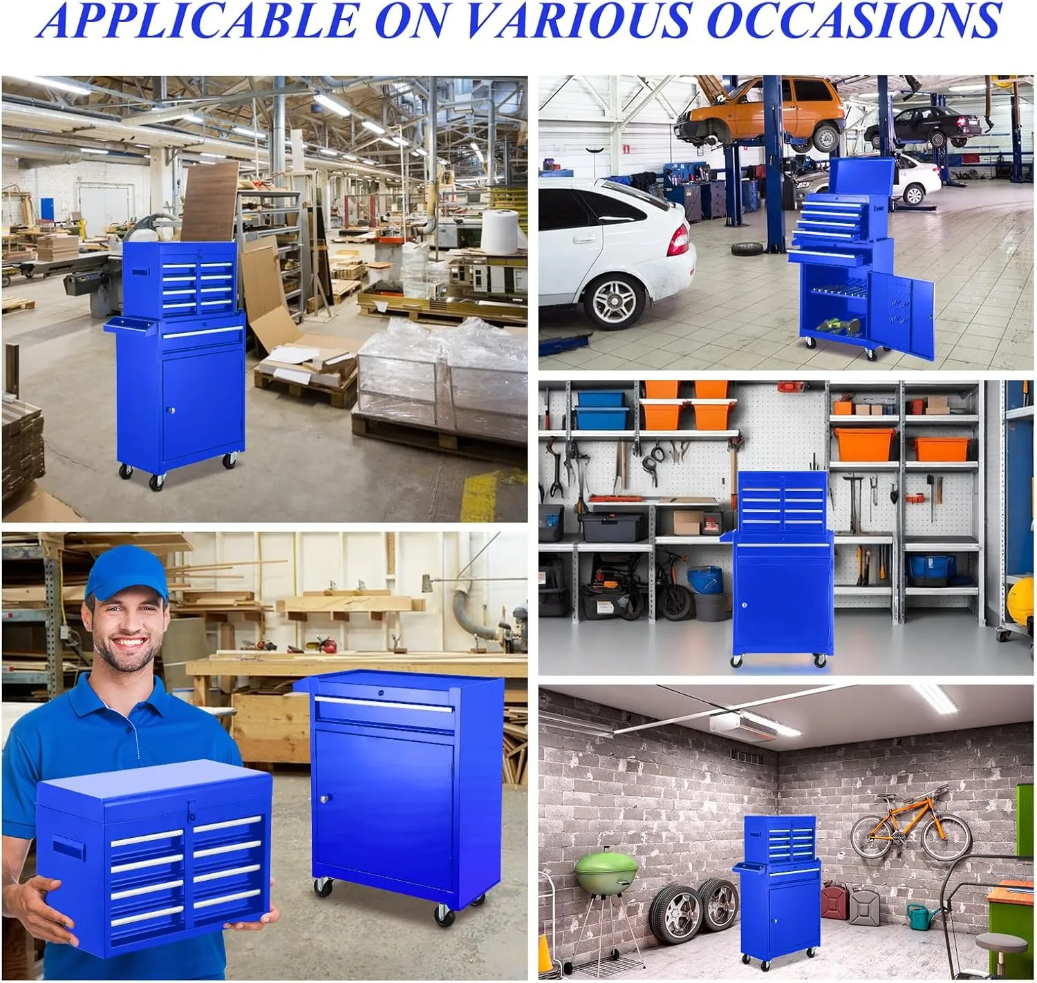 Rolling Tool Box With Wheels And Drawers,5-Drawer Large Toolboxes On Wheels,Locking Tool Chest,Tool Cabinets For Garage (Blue Stack-on Tool Box)