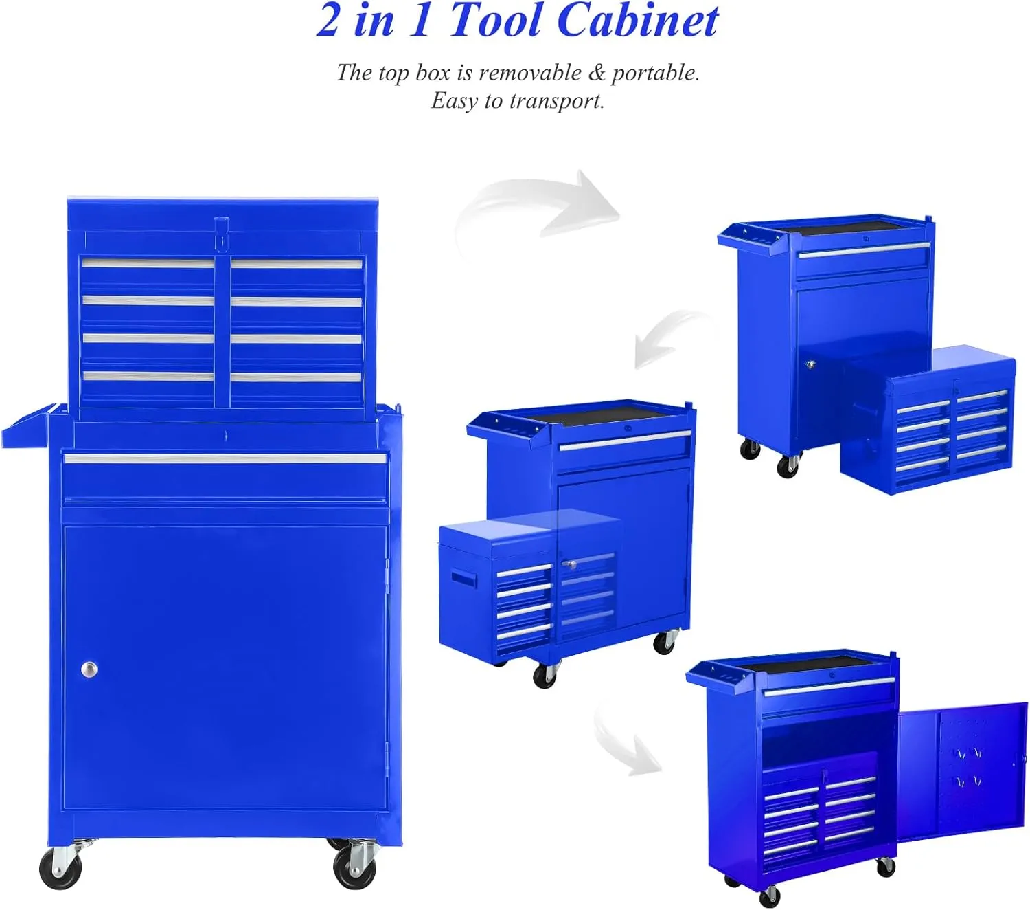 Rolling Tool Box With Wheels And Drawers,5-Drawer Large Toolboxes On Wheels,Locking Tool Chest,Tool Cabinets For Garage (Blue Stack-on Tool Box)