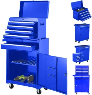 Rolling Tool Box With Wheels And Drawers,5-Drawer Large Toolboxes On Wheels,Locking Tool Chest,Tool Cabinets For Garage (Blue Stack-on Tool Box)