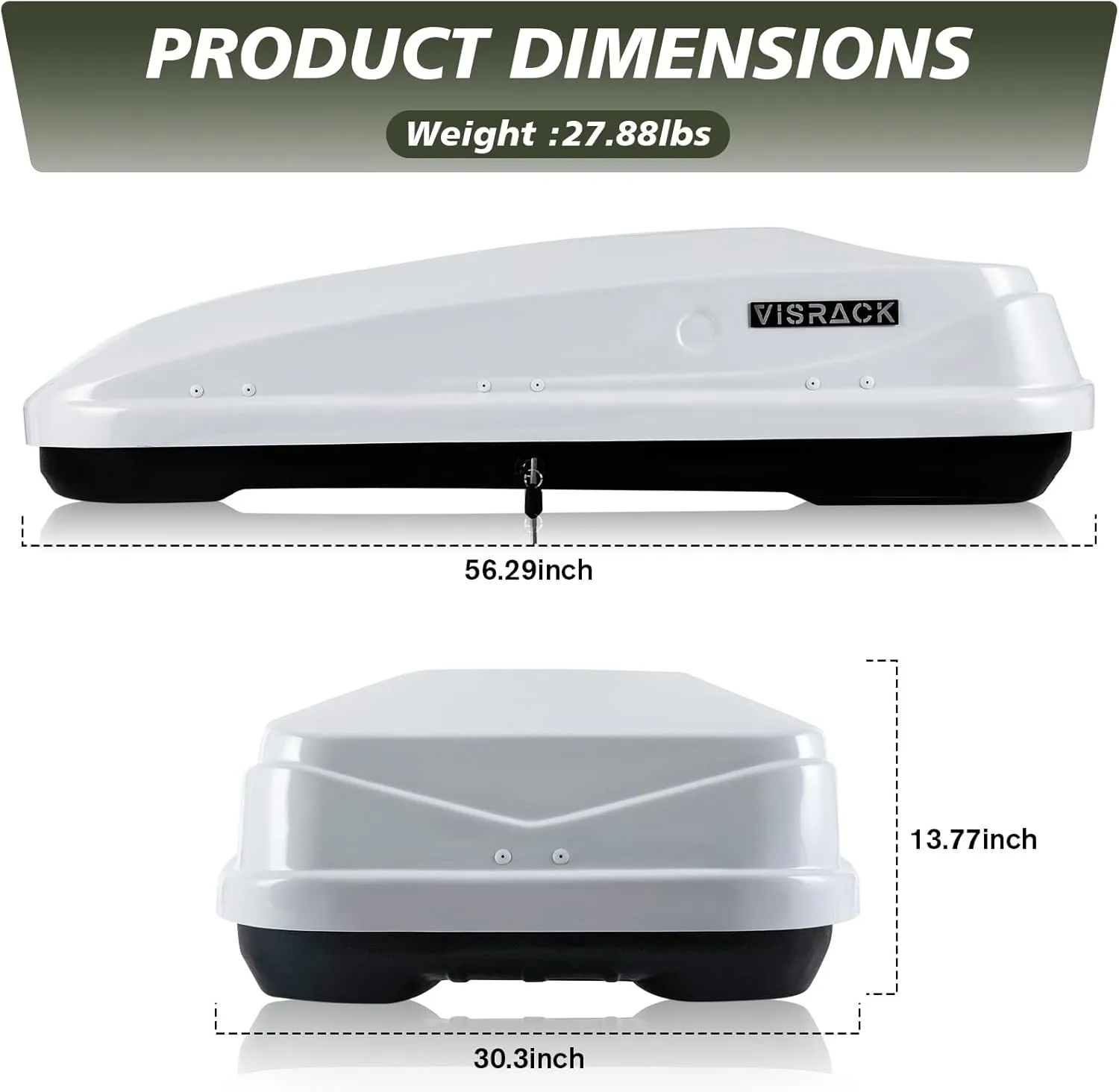 Rooftop Cargo Box, Weather-Resistant Hard-Shell Roof Storage BoxDurable ABS and PMMA Material with Security Locks, 13 Cubic Ft, 56" L x 30" W x 13.7" H (13 Cubic Feet-White)