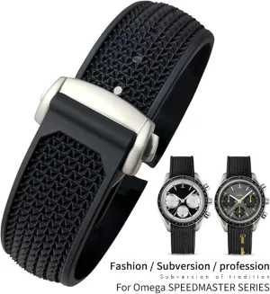 Rubber Silicone Curved Lug Watch band Strap 21mm Compatible with Omega Speedmaster Watch Replacement - for Omega Watch Bands