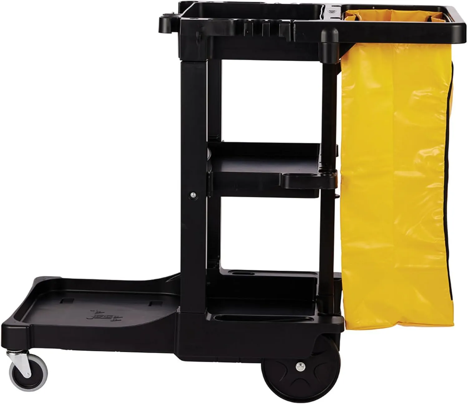 Rubbermaid Commercial Traditional Janitorial 3-Shelf Cleaning Cart, Wheeled with Zippered Yellow Vinyl Bag, for Business/School/Office/Janatorial Cleaning