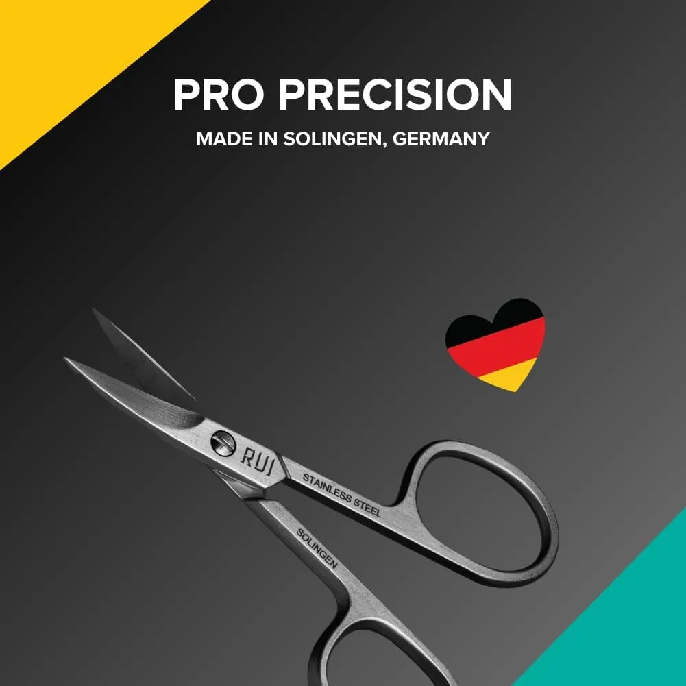 Rui Smiths Pro Precision Nail Scissors | Stainless Steel Manicure Pedicure Trimmer Cutter with Micro-Serrated, Anti-Skid, Curved Cutting Edges | Made in Solingen, Germany